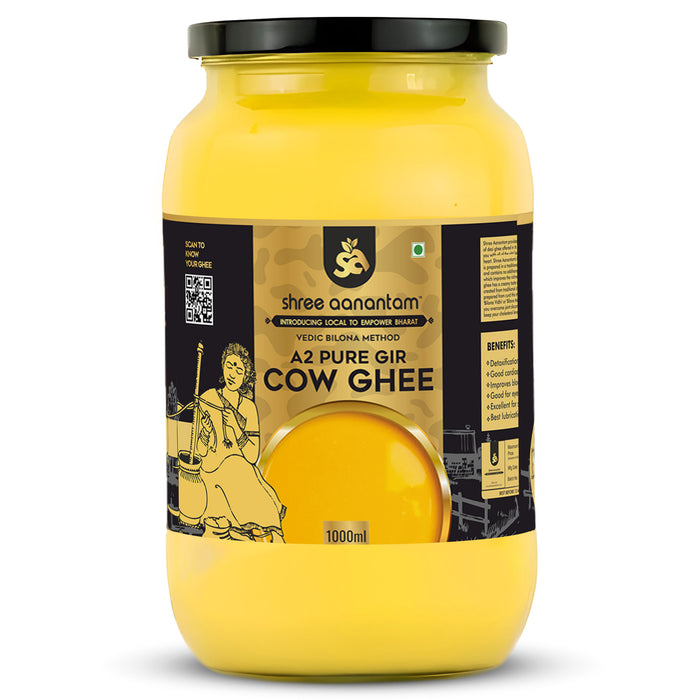A2 Gir Cow Desi Ghee | Made with Vedic Bilona Method | Hand churned | Pure, Healthy and Natural | Grass Fed Cows | Glass Jar