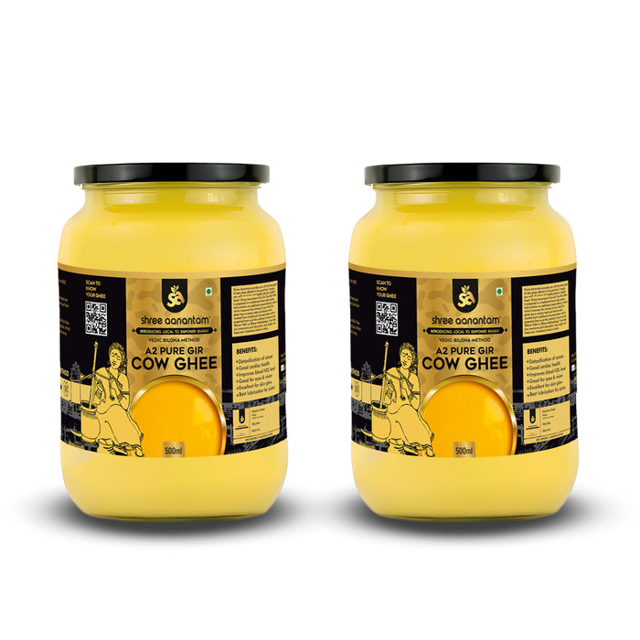 A2 Gir Cow Desi Ghee | Made with Vedic Bilona Method | Hand churned | Pure, Healthy and Natural | Grass Fed Cows | Glass Jar
