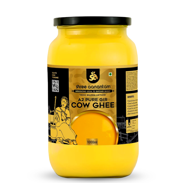 A2 Gir Cow Desi Ghee | Made with Vedic Bilona Method | Hand churned | Pure, Healthy and Natural | Grass Fed Cows | Glass Jar