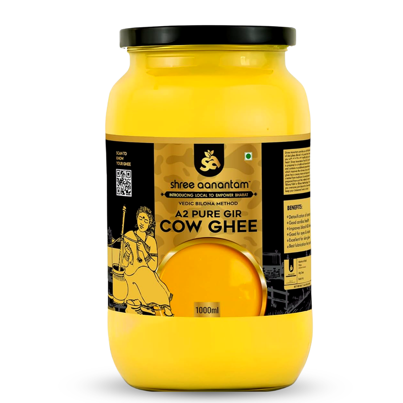 A2 Gir Cow Desi Ghee | Made with Vedic Bilona Method | Hand churned | Pure, Healthy and Natural | Grass Fed Cows | Glass Jar
