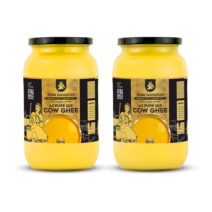 A2 Gir Cow Desi Ghee | Made with Vedic Bilona Method | Hand churned | Pure, Healthy and Natural | Grass Fed Cows | Glass Jar