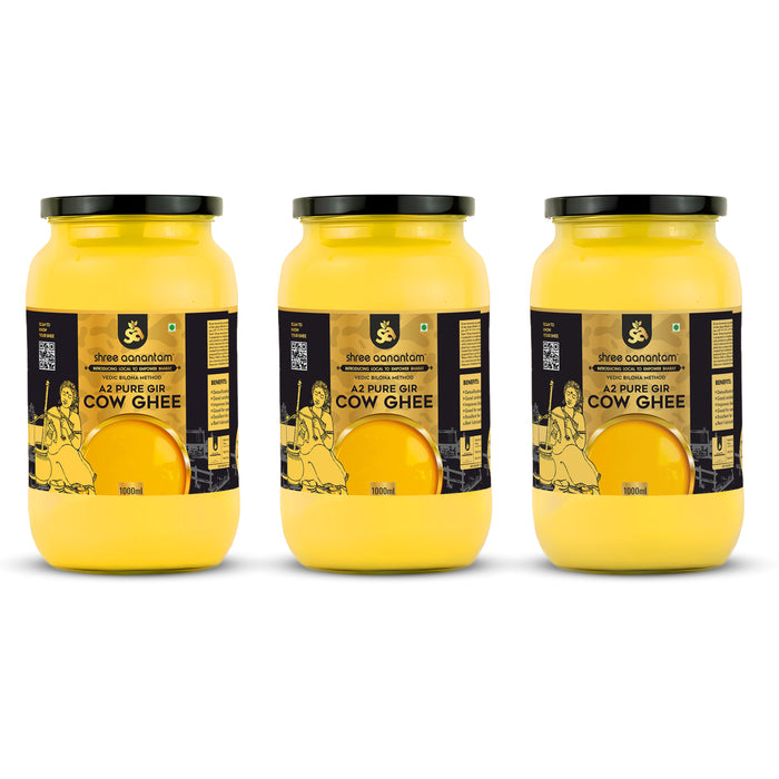 A2 Gir Cow Desi Ghee | Made with Vedic Bilona Method | Hand churned | Pure, Healthy and Natural | Grass Fed Cows | Glass Jar