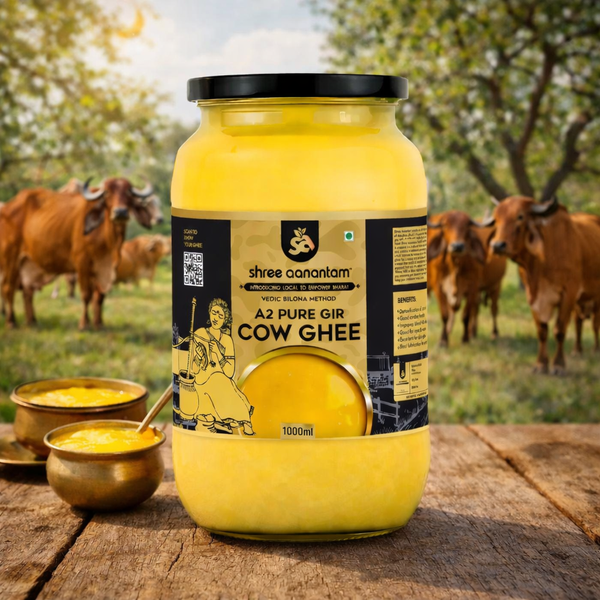 A2 Gir Cow Desi Ghee | Made with Vedic Bilona Method | Hand churned | Pure, Healthy and Natural | Grass Fed Cows | Glass Jar